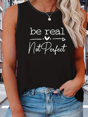 Women's Plus Size Casual Tank Top with Slogan & Heart Print