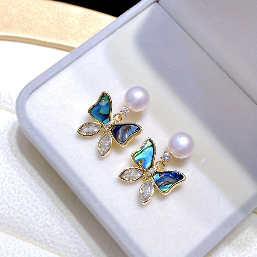Freshwater Pearl Butterfly Stud Earrings Girls Gift