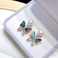 Freshwater Pearl Butterfly Stud Earrings Girls Gift