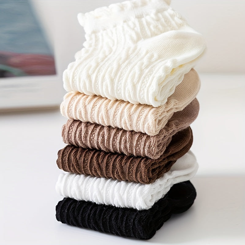 6 Pairs College Style Ruffle Trim Short Socks Women's Stockings