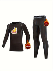 Kids Compression Fleece Sets Cartoon Pattern Crew Neck Pullover Matching Pants