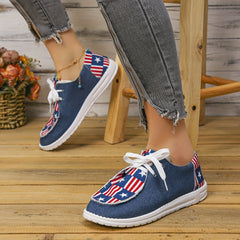 Women's 4th of July Flag Print Canvas Lace Up Low Top Shoes