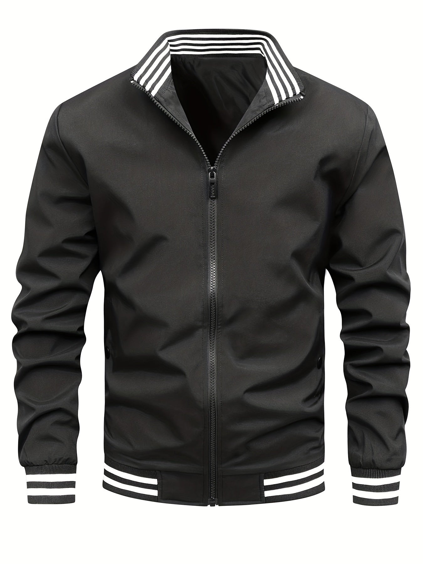 Men's Striped Zip Up Stand Collar Jacket