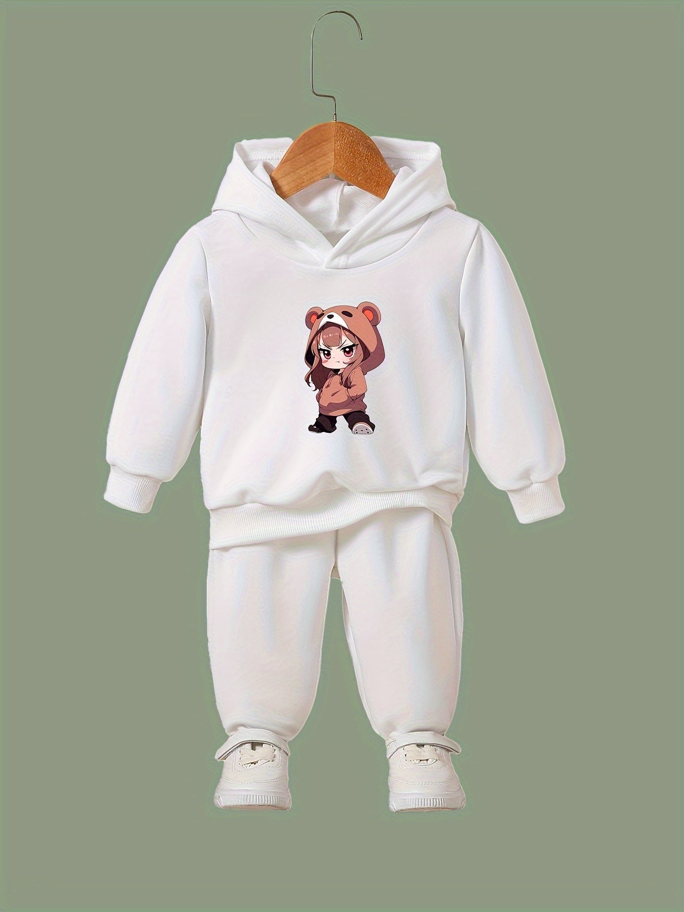 Anime Girl Pattern Long Sleeve Hooded Sweatshirt & Sweatpants