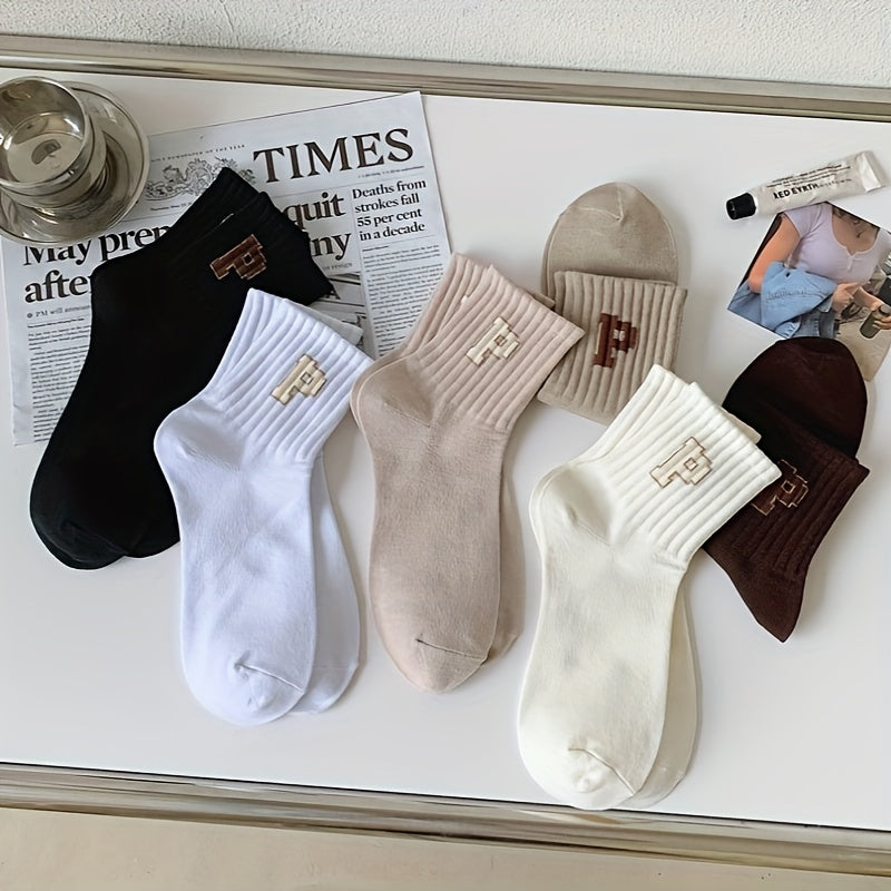 6 Pairs Letter Print Socks Cute All Match Stockings & Hosiery