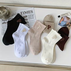 6 Pairs Letter Print Socks Cute All Match Stockings & Hosiery