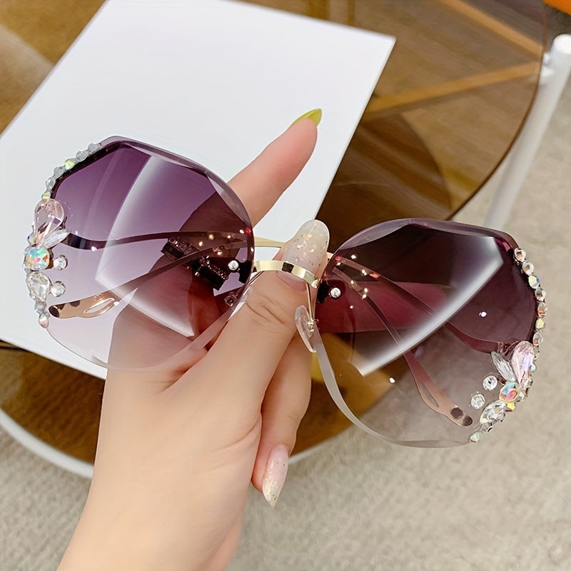 Rhinestone Rimless Sunglasses UV400 Sun Shades