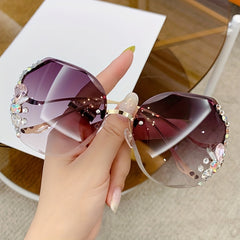 Rhinestone Rimless Sunglasses UV400 Sun Shades