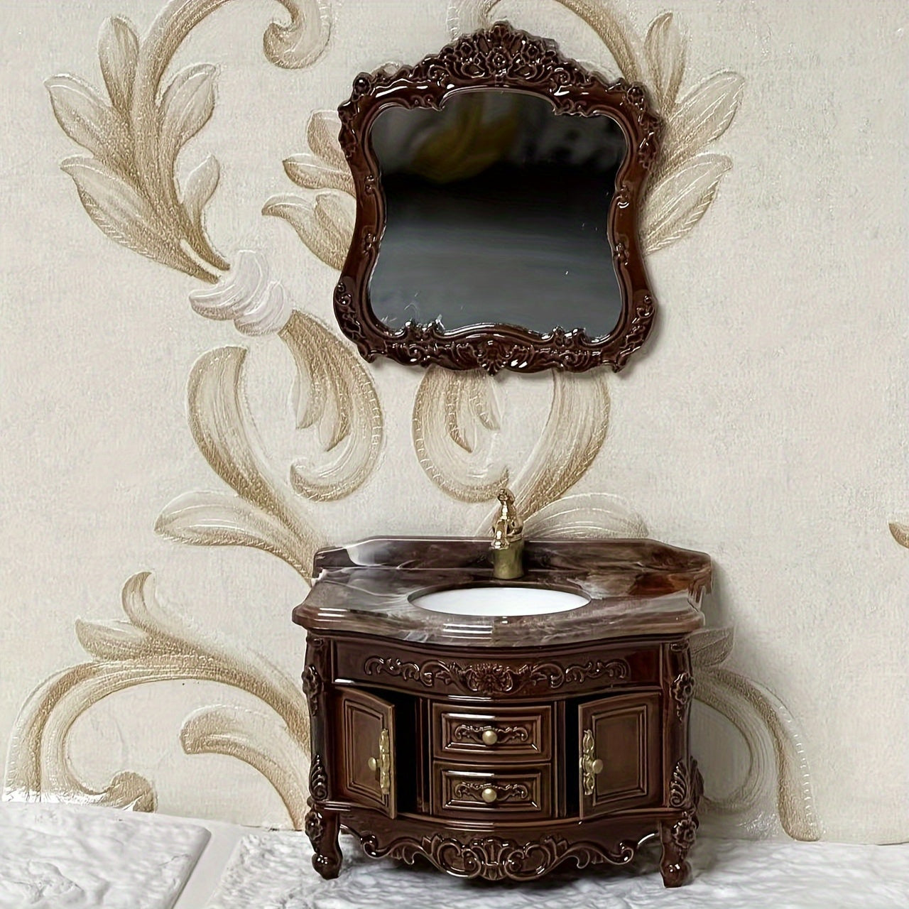 Vintage Bathroom Vanity Set with Drawers and Mirror Film Protector