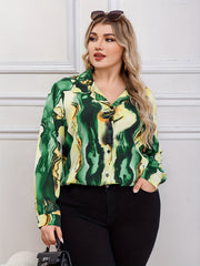 Women's Plus Marble Print Button Up Shirt Top