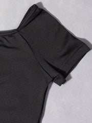 Solid Square Neck Romper Jumpsuit Sexy Short Sleeve