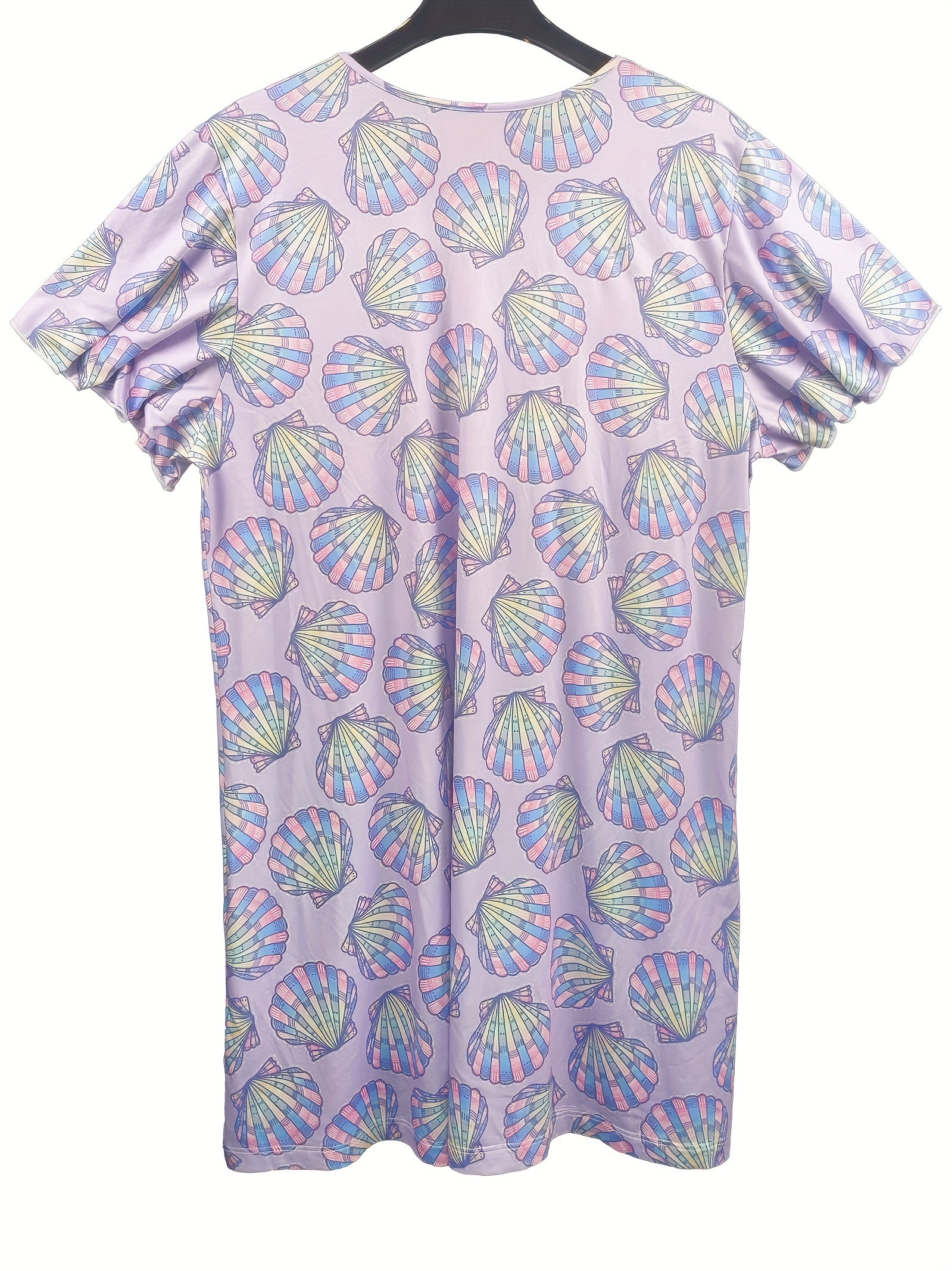  Scallop Print Ruffle Sleeve Nightdress