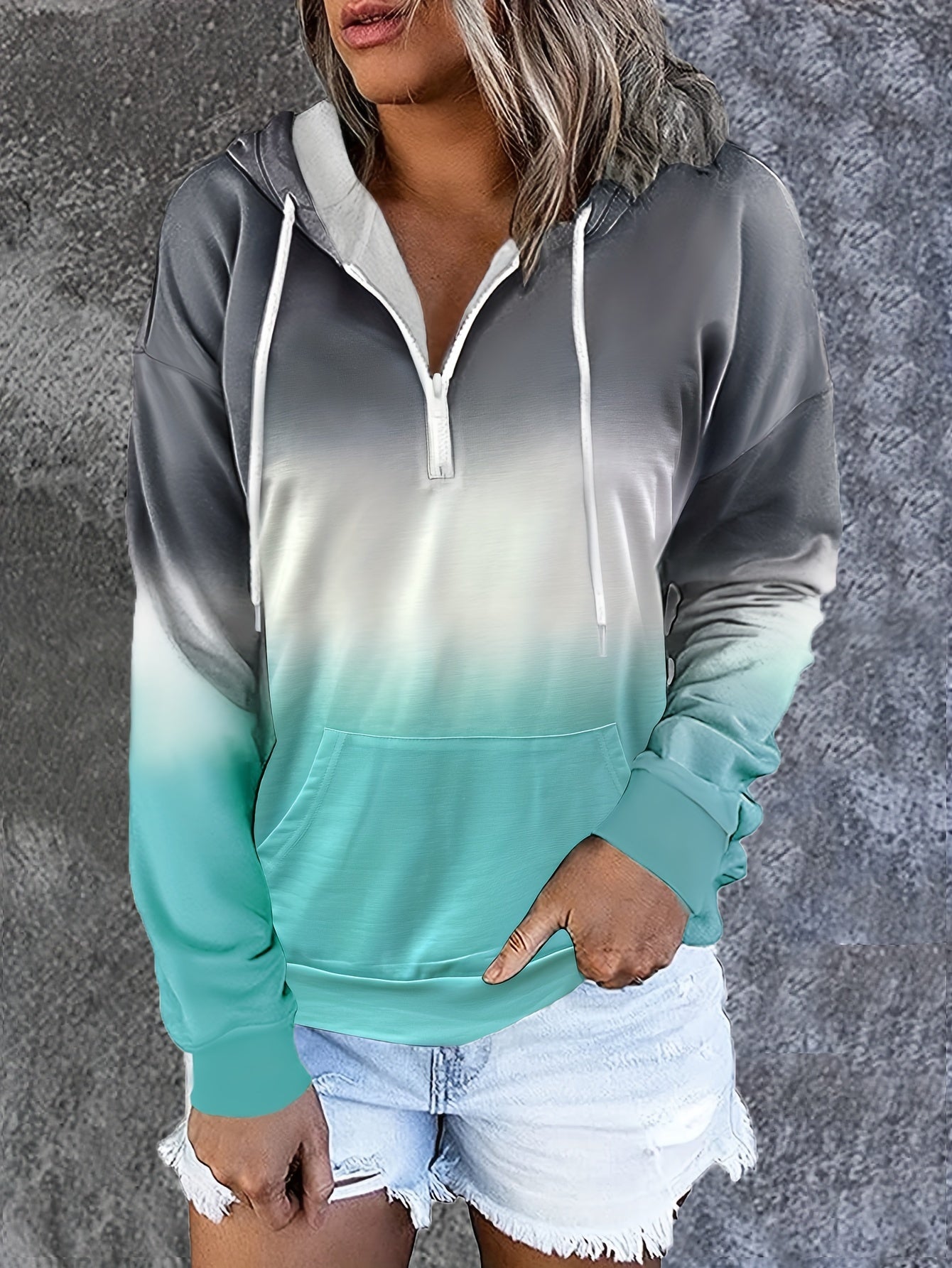 Drawstring Half Zip Hoodie Street Wear Sweatshirt