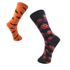 2 Pairs Bat & Pumpkin Print Socks Halloween Mid Tube Socks Women's Stockings