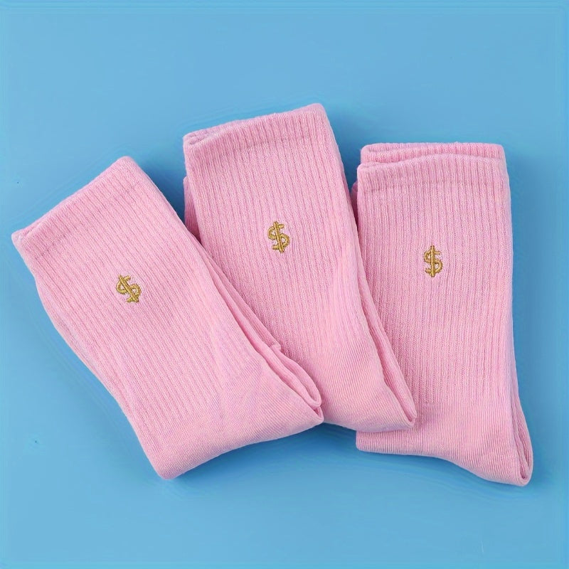 3 Pairs Money Print Socks Comfy & Breathable Mid Tube Socks