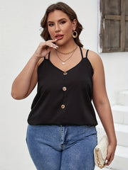  Halter Neck Cami Top Solid Button Decor