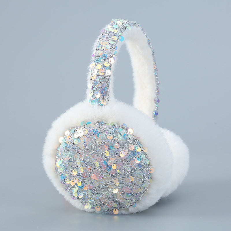 Sequin Winter Earmuffs Fluffy Faux Fur Ear Warmers for Women