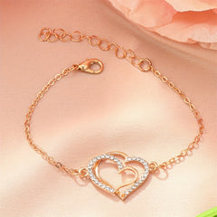 Golden Double Heart Ladies Bracelet Zircon Inlay Romantic Hand Jewelry Gift