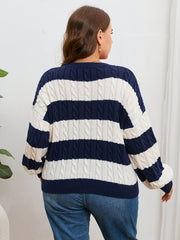  V-Neck Cable Knit Sweater - Stripe Pattern