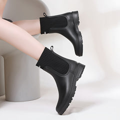 Women's Waterproof Medium Tube Rain Boots Solid Non slip Outdoor Work Shoes