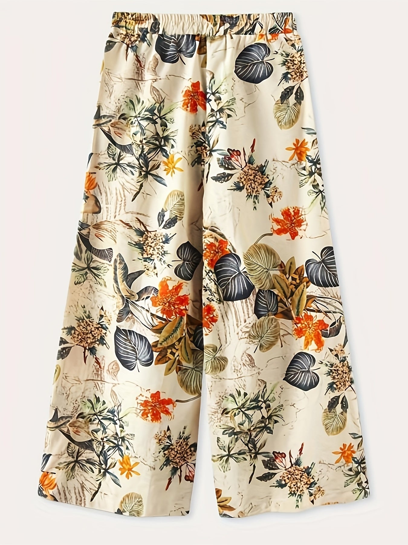  Boho Pants Women's Plus Floral Print Wide Leg Pants
