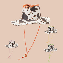 Vintage Cow Pattern Cowboy Hat Big Brim Sun Hat Western Style Boonie Hat