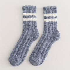 4 Pairs Fuzzy Striped Mid Tube Socks for Women