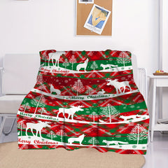 Christmas Reindeer Print Flannel Blanket Soft Warm Lightweight Blanket