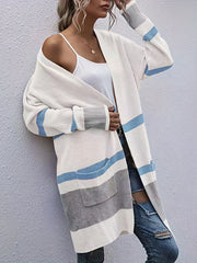  Colorblock Stripe Print Long Sleeve Cardigan