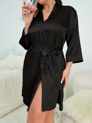 Satin Long Sleeve Open Front Sleepwear Robe