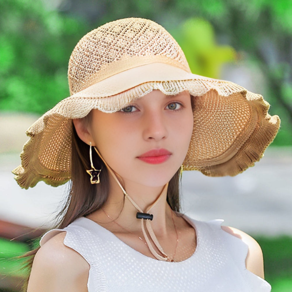 Crochet Hollow Wide Brim Sun Hat for Women