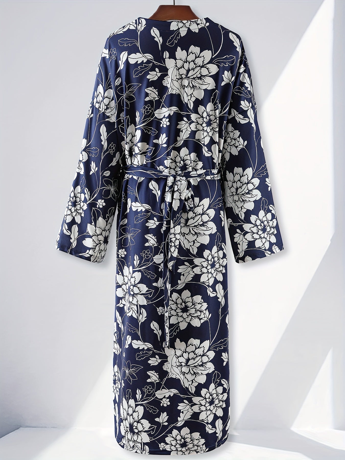 Floral Print Lounge Dress V Neck Long Sleeve Women's Loungewear