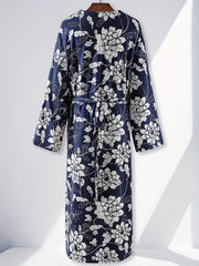 Floral Print Lounge Dress V Neck Long Sleeve Women's Loungewear