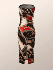 Women's Plus Baroque Print Cardigan & Tube Dress Set
