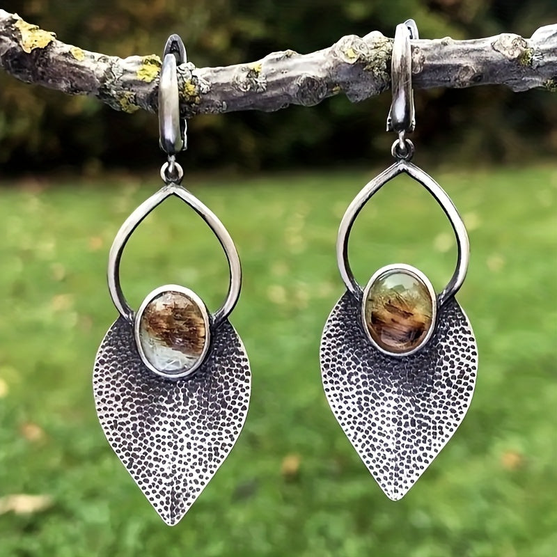Boho Style Men's Earrings Geometric Triangle Moonstone Earrings