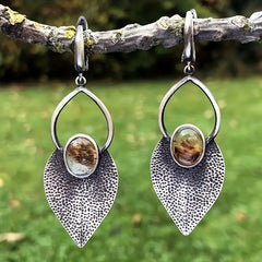 Boho Style Men's Earrings Geometric Triangle Moonstone Earrings