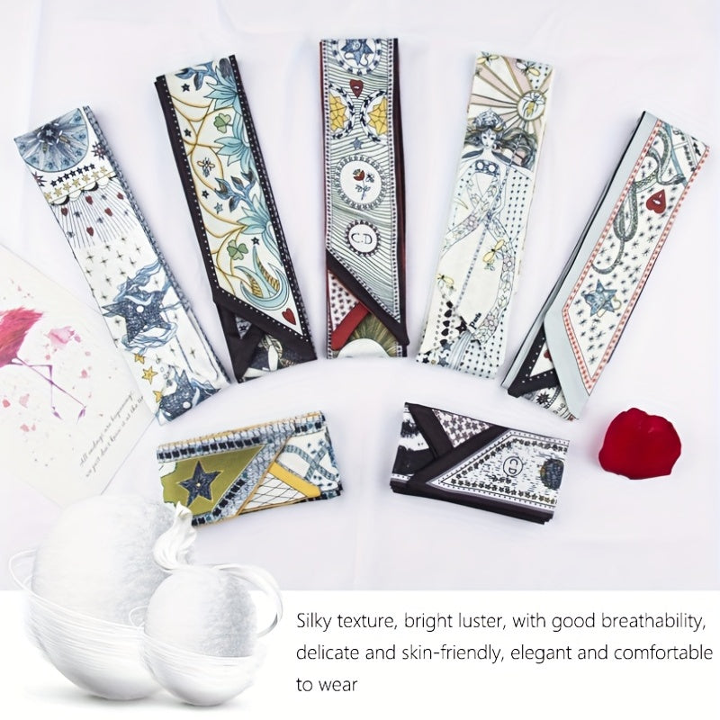 Flower Print Skinny Scarf Long Ribbon Neckerchief Silk Twilly Scarf