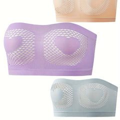 3pcs Heart Pattern Bandeau Bra Strapless Stretch Bra Women's Lingerie