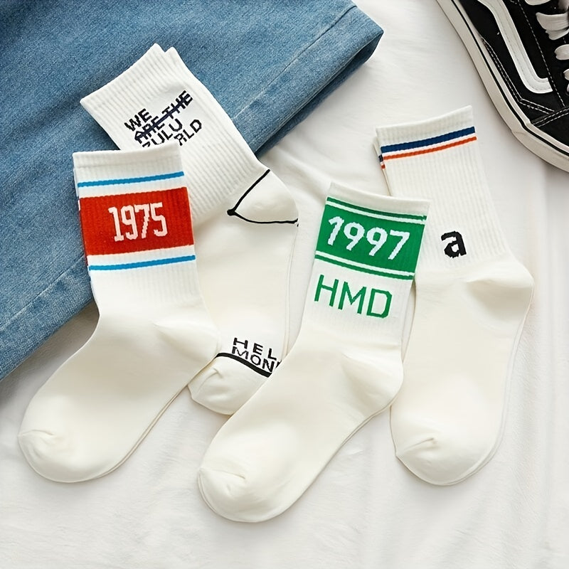4 Pairs Letter Print Crew Socks for Women