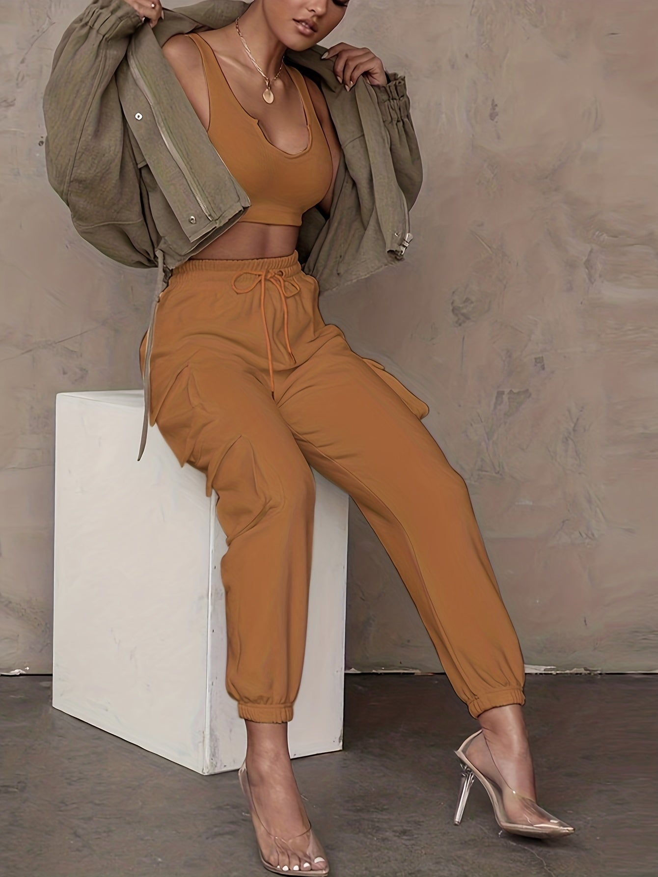 Drawstring Baggy Cargo Pants High Waist Casual Pants