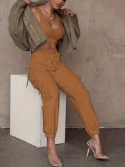 Drawstring Baggy Cargo Pants High Waist Casual Pants