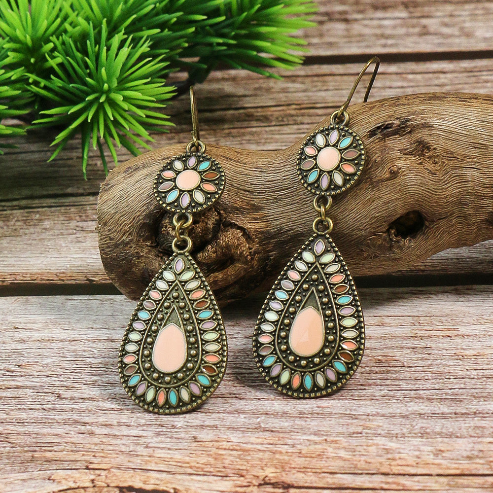 Vintage Style Turquoise Dangle Earrings Geometric Shape