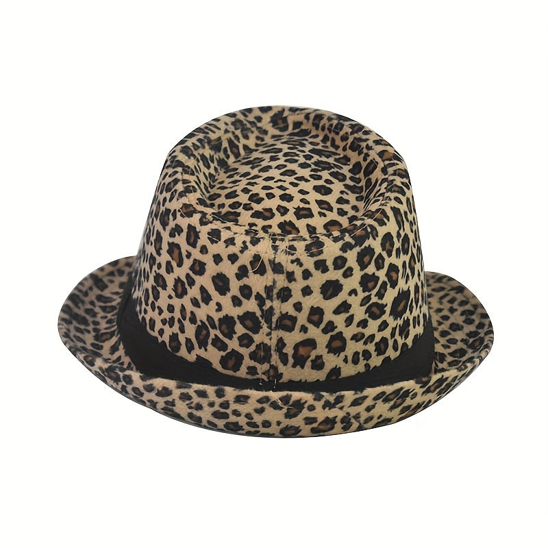 Leopard Pattern Wide Brim Fedora Hat for Parties