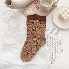 Bear Textured Socks Womens Mid Tube Stockings