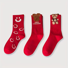 4 Pairs Cartoon Pattern Socks Chinese Year Women's Stockings