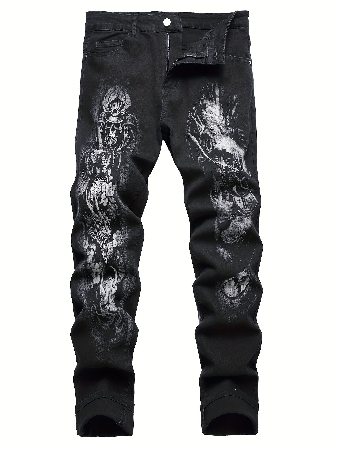 Men's Skull Pattern Washed Jeans Outdoor Pants