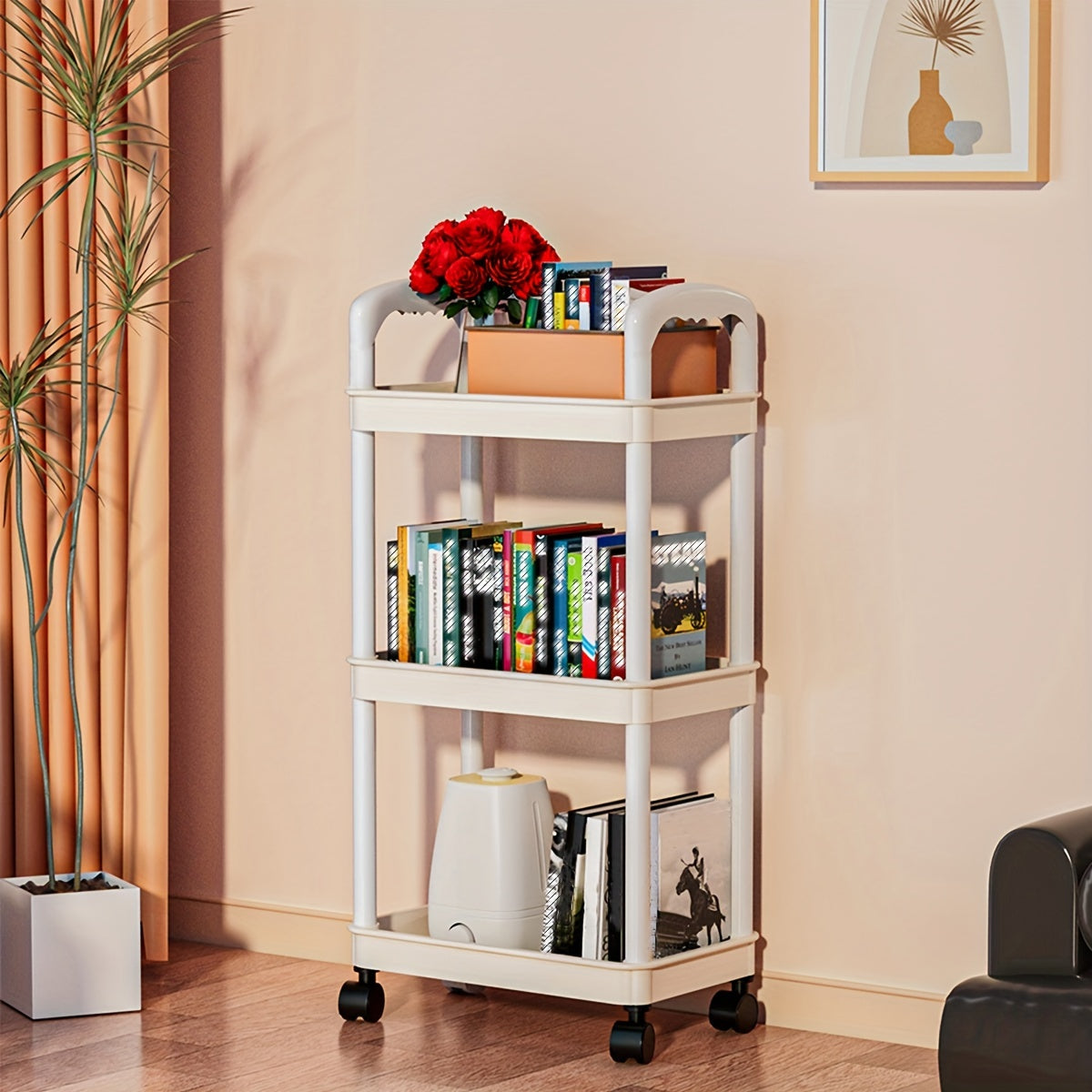 3-Tier Rolling Utility Cart with Handle & Wheels for Kitchen Office Storage
