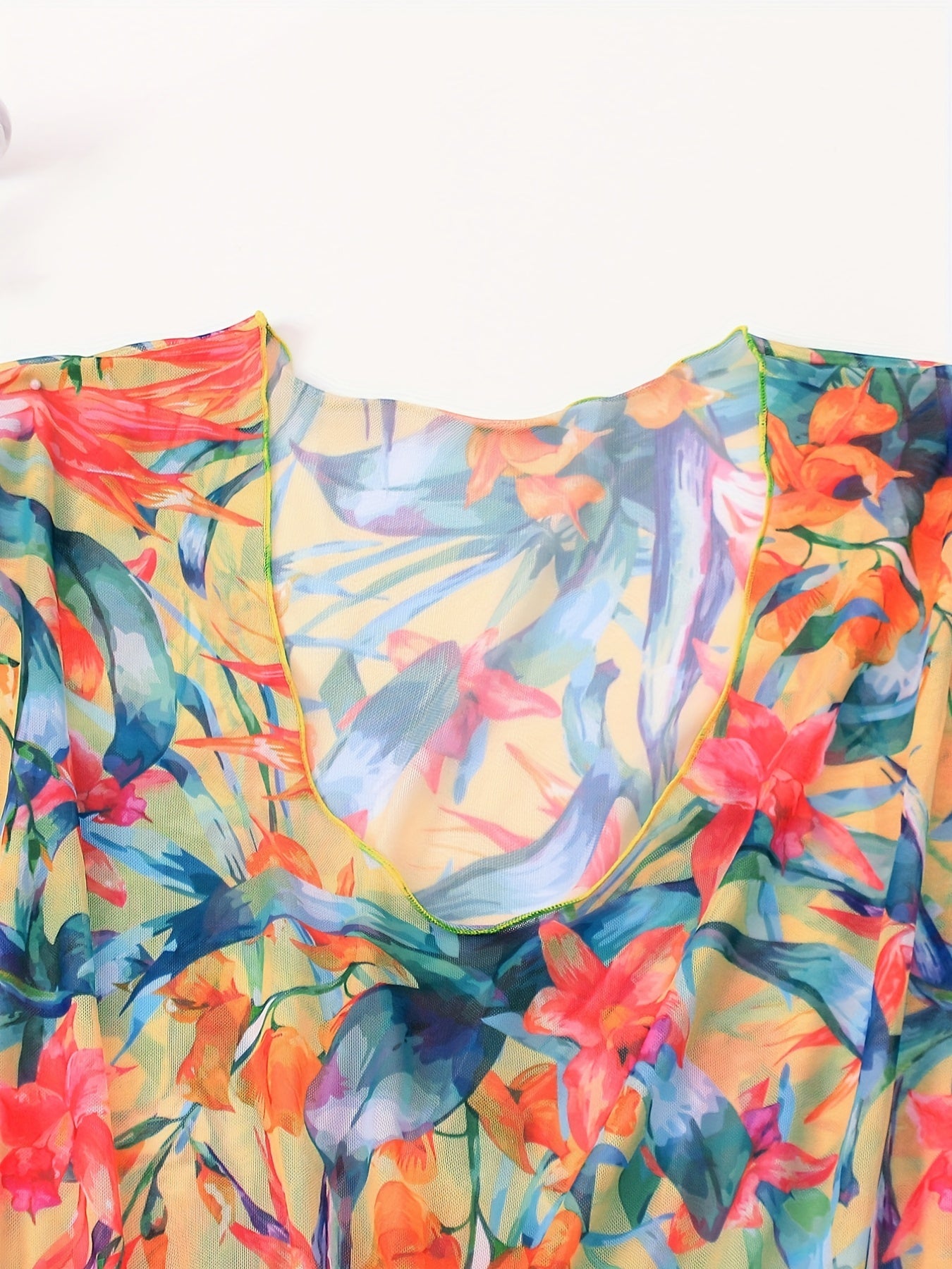 Floral Print V Neck Cover Ups Plus Size
