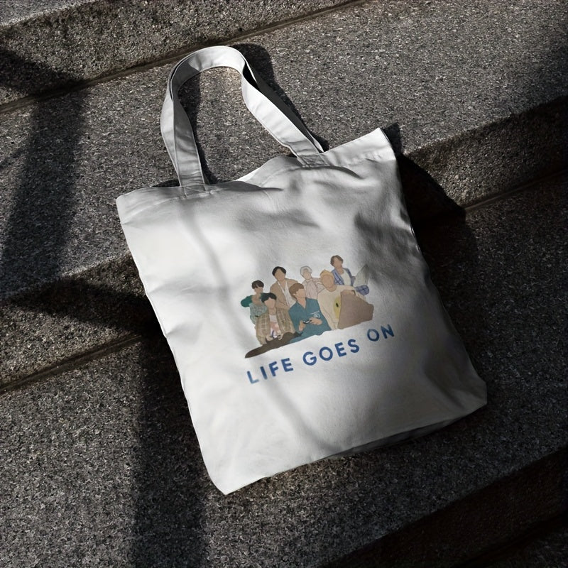 Life Goes On Pattern Canvas Tote Lightweight Shopping Tote