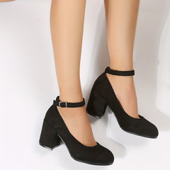 Women's Chunky Heels Buckle Strap Pumps Work Heels